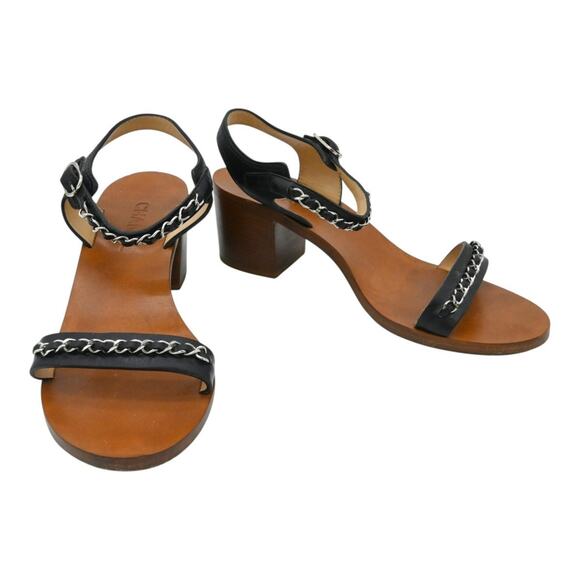 CHANEL Shoes - CHANEL Leather & Chain Strappy Heeled Sandals Size 40.5